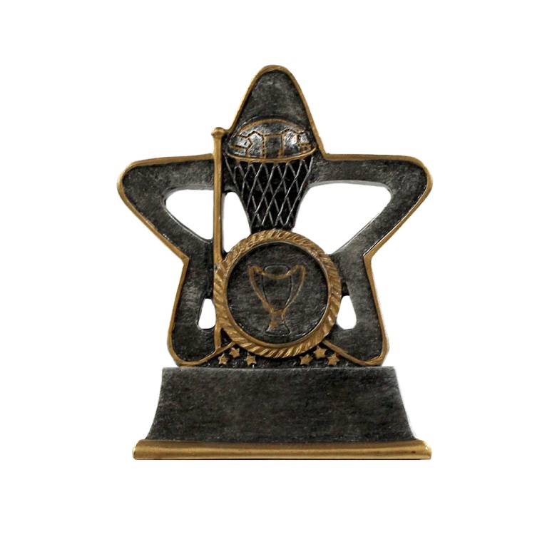 RESIN STAR TRIM NETBALL ANTIQUE SILVER 15cm