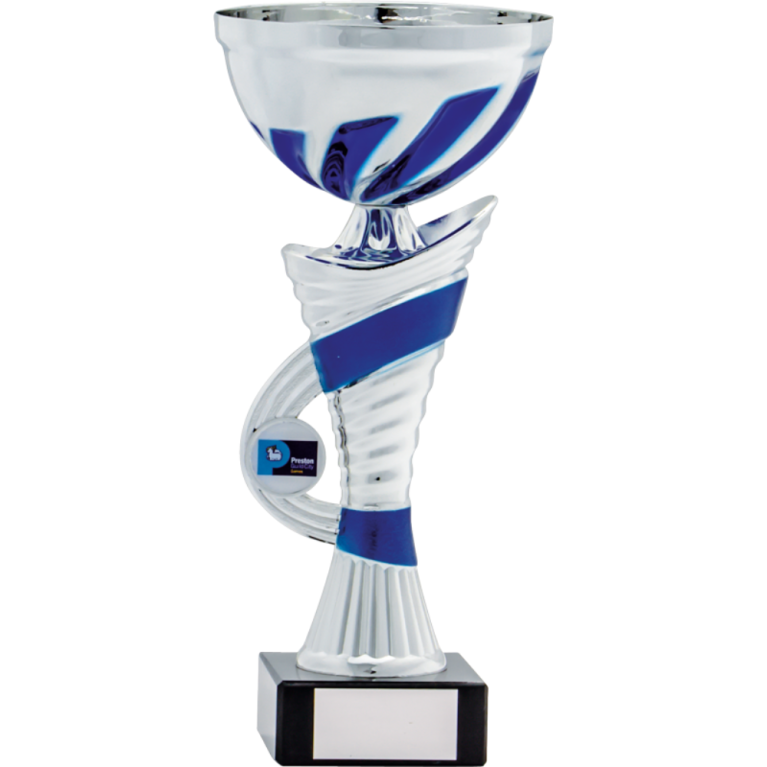 All Activity with Bright Silver and Blue 1/2 Bowl with Stem and 1" Centre on Marble Base in 6 sizes