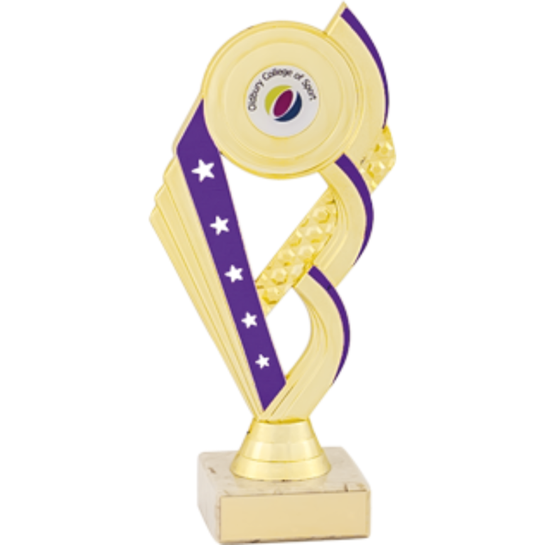 All Activity with Bright Gold Top with 1" Centre and Purple Trim on Marble Base in 5 sizes