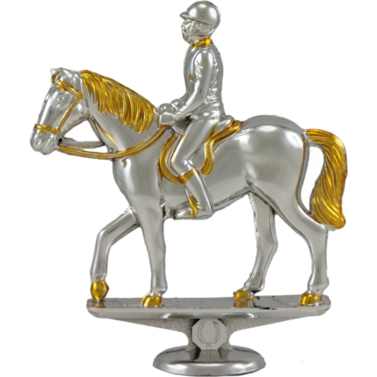 Horse and Rider in Bright Silver with Gold Trim