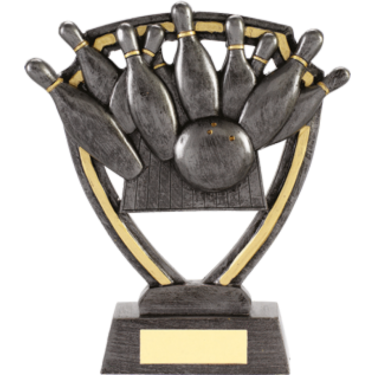 Ten Pin Bowling Award in Antique Silver with Gold 1 size