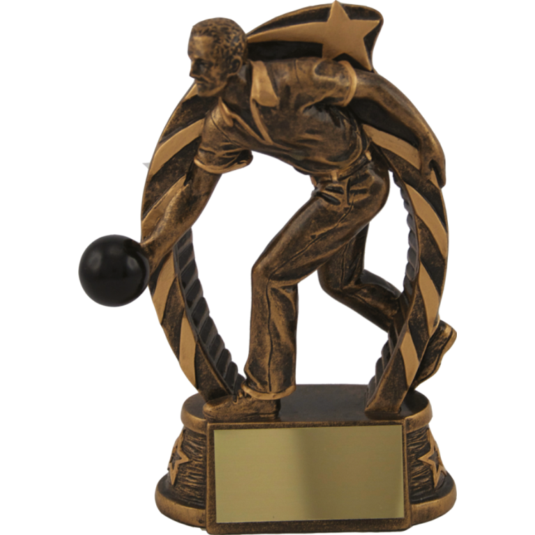 Ten Pin Bowling Award in Antique Gold 2 sizes