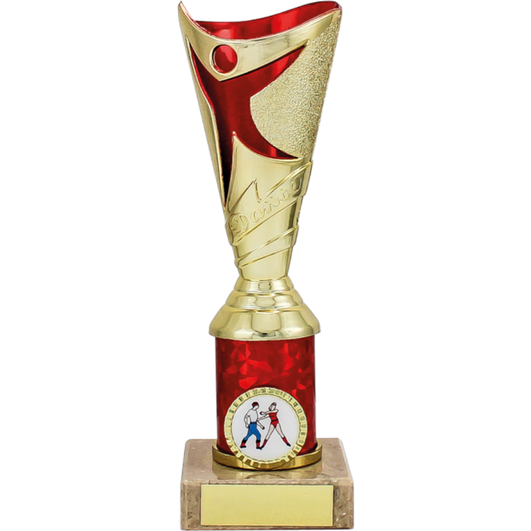 Abstract Dance Award with Bright Gold Top with Red Trim and Column on Marble Base in 8 sizes