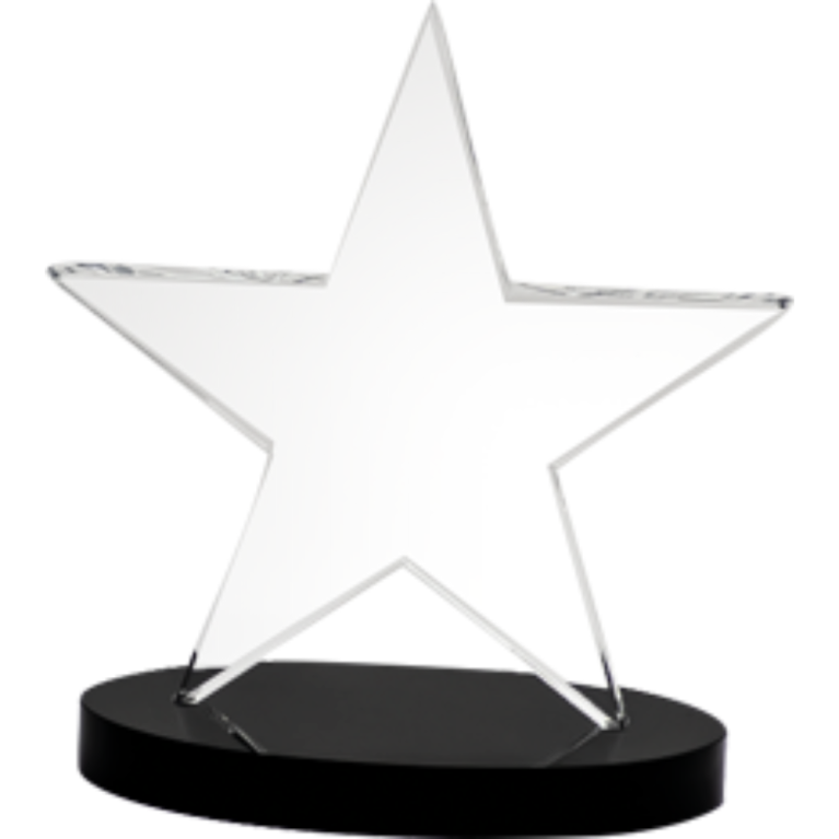 All Activity Prestige Star Glass Plaque with Black Glass Base For Engraving or Printing 3 sizes