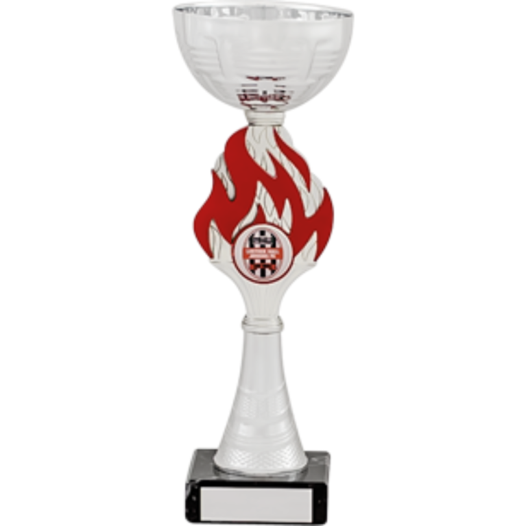 All Activity with Bright Silver Bowl and Stem with Red Trim Marble Base in 6 sizes