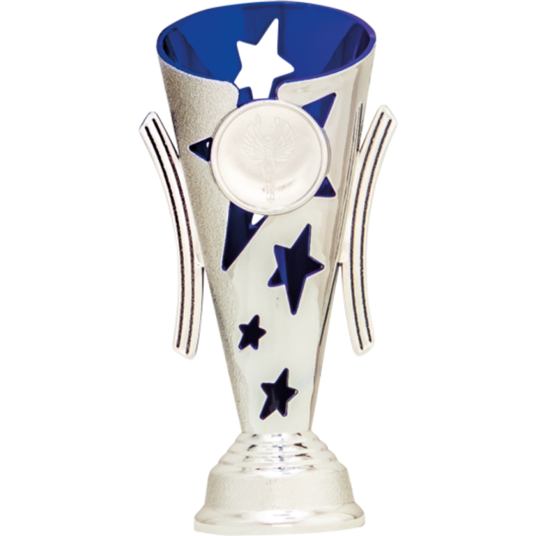 Bright Silver Cup/Riser with Blue Trim and 1" Centre 2 sizes