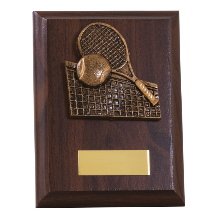 Wooden Walnut Finish Plaque with Tennis Trim 2 sizes