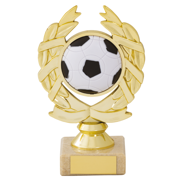 Bright Gold Football top on marble Base for 2" centre 5 sizes