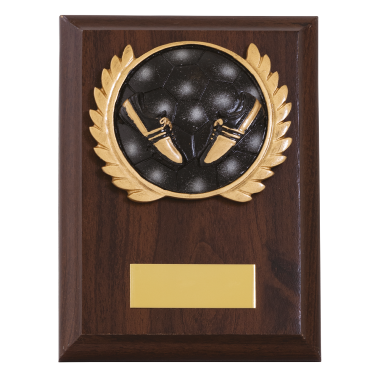 Walnut Finish Plaque with football trim in 2 sizes