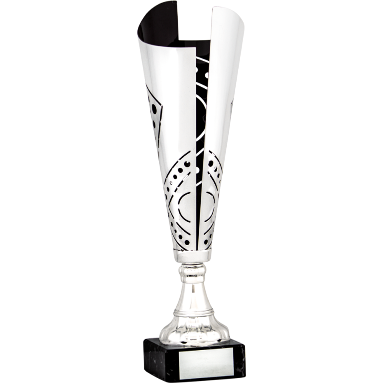 All Activity with Bright Silver and Black Cut Out Cone Bowl with Stem Marble Base in 5 sizes