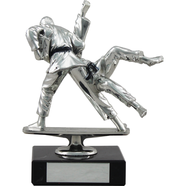 Bright Silver Martial Arts Figure on column and marble Base 3 sizes