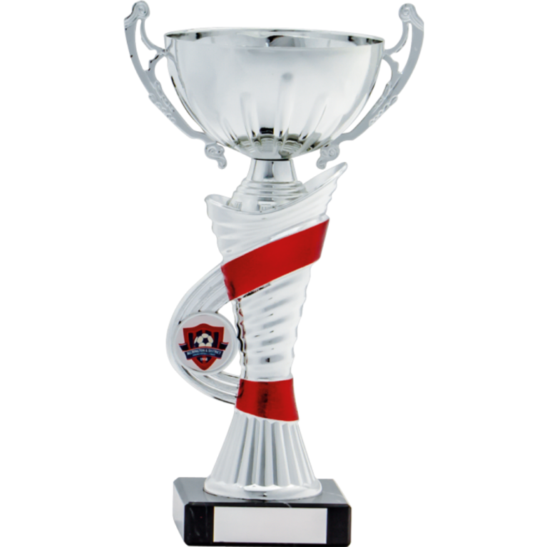 All Activity with Bright Silver Cup and Stem with Red Trim Marble Base in 6 sizes