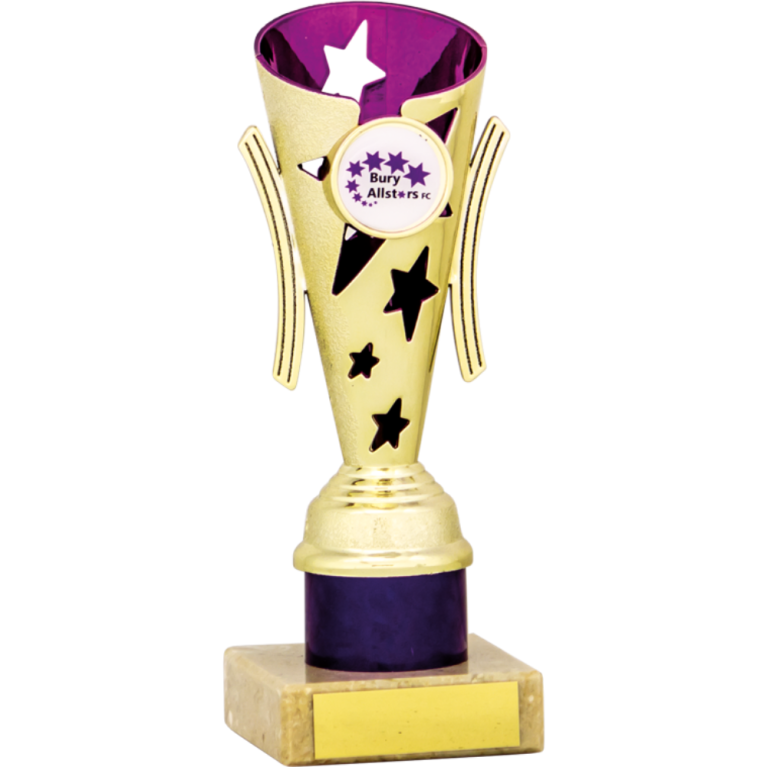 All Activity with Bright Gold Top with Purple Trim and Column on Marble Base in 6 sizes