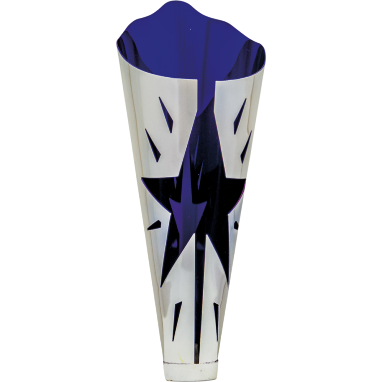 Bright Silver with Blue Trim Metal Cup/Riser with Laser Cut Design 3 sizes