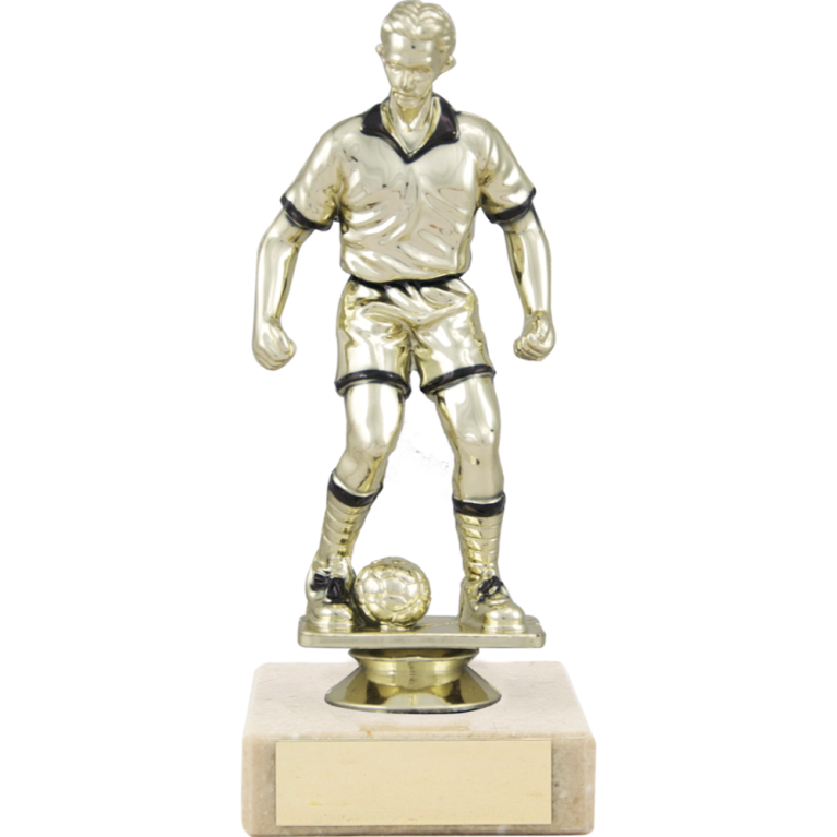 Female Football Bright Gold and Black Figurine on Marble base