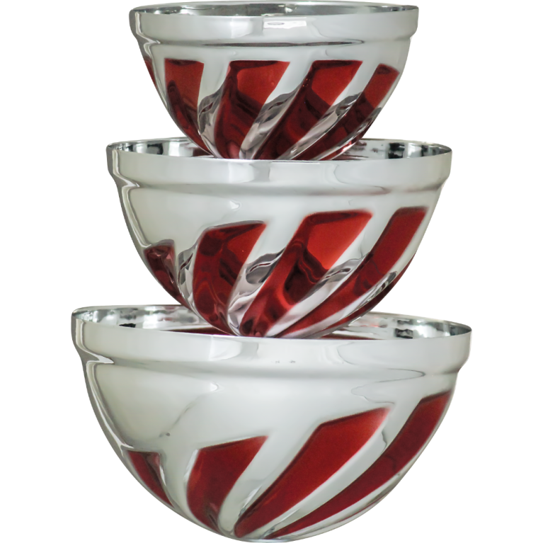 Bright Silver with Red Trim Metal 1/2 Bowl 3 sizes