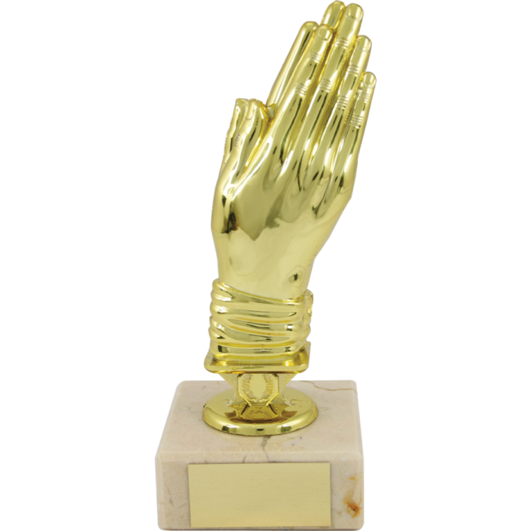 Praying Hands on Marble Base in Bright Gold