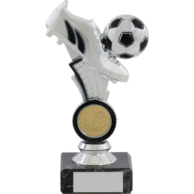 Bright Silver Football Boot and ball with Marble Base for 1" centre 3 sizes