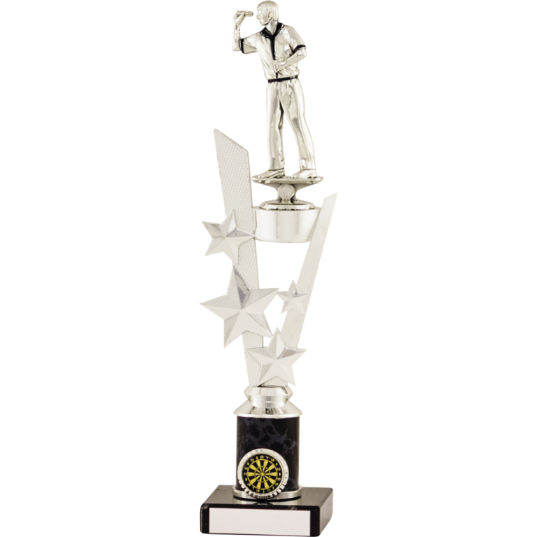 Bright Silver Darts Award on Stem and Marble Base