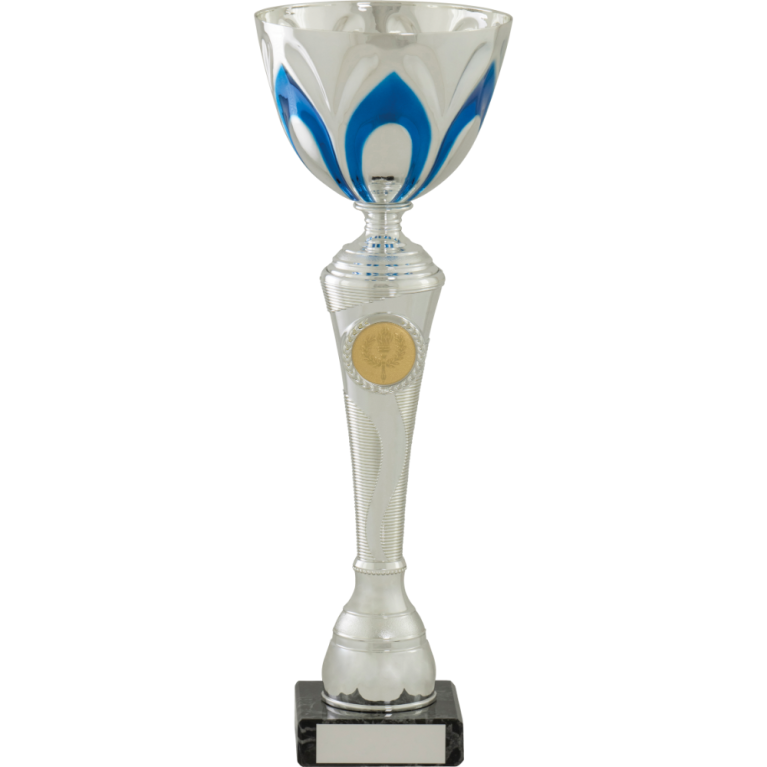 All Activity with Bright Silver Bowl with Blue Trim and Stem with 1" Centre Marble Base in 4 sizes