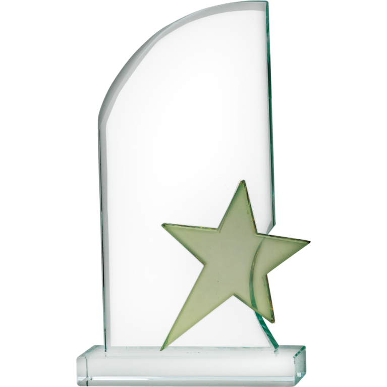 All Activity Prestige Glass Plaque with Coloured Star and Base For Engraving or Printing 3 sizes