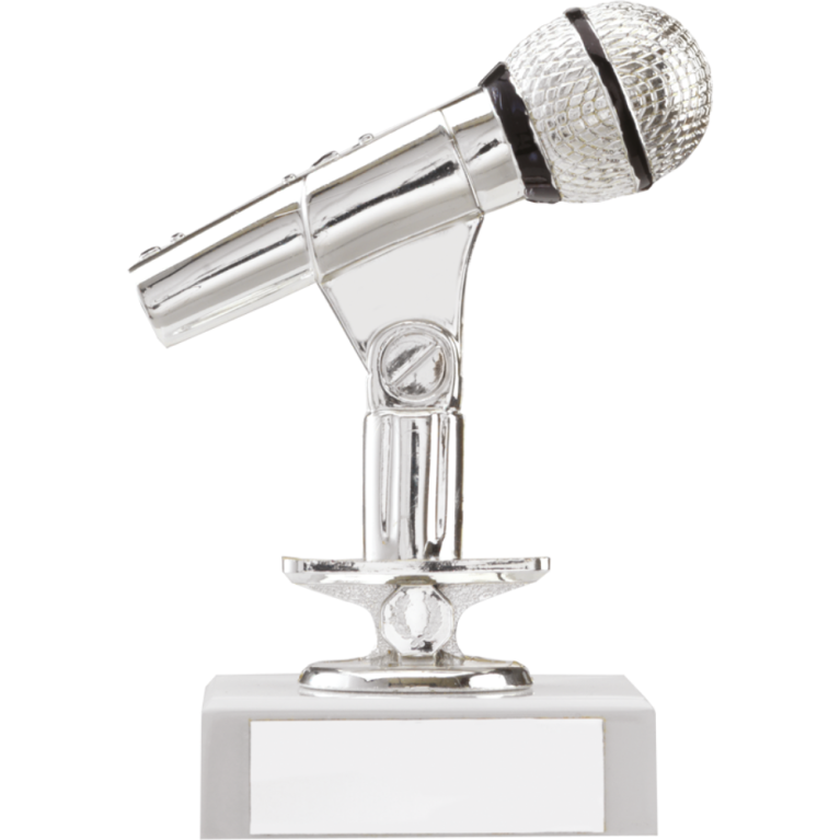 Music and Dance Microphone Award Bright Silver and Black Trim on Marble Base in 4 sizes