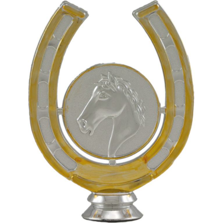 Horseshoe With Horsehead in Bright Silver with Gold Trim