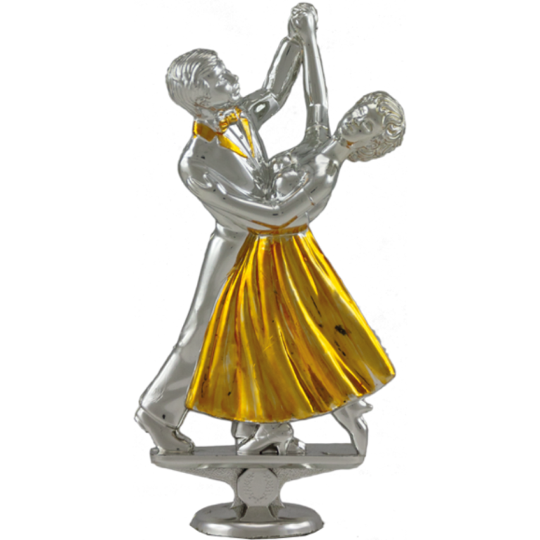 Ballroom Dance Couple in Bright Silver with Gold Trim