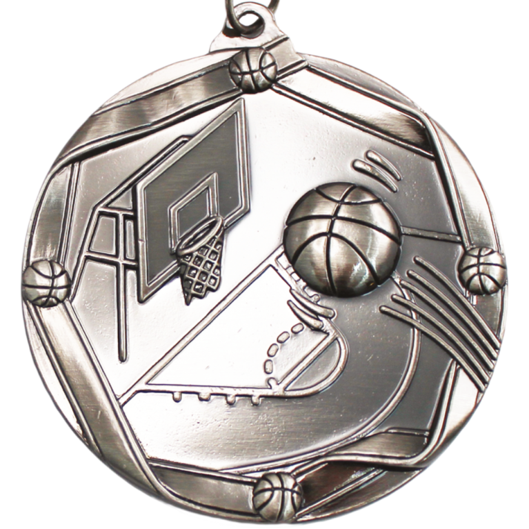 Basketball Medal in Antique Silver Finish 60mm