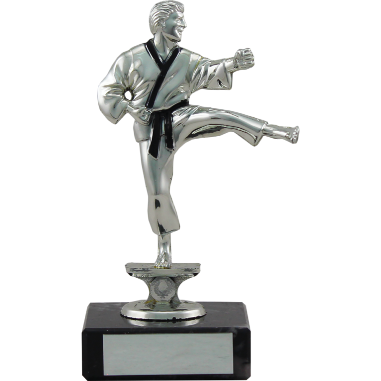 Bright Silver Martial Arts Figure on column and marble Base 3 sizes