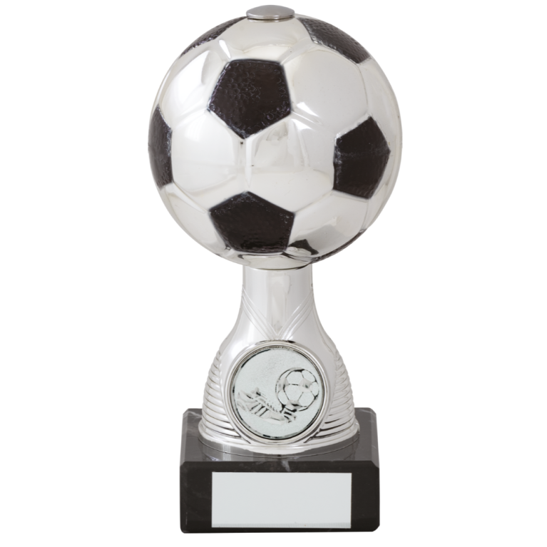 Bright Silver Football Ball on stem with Marble Base for 1" centre 3 sizes