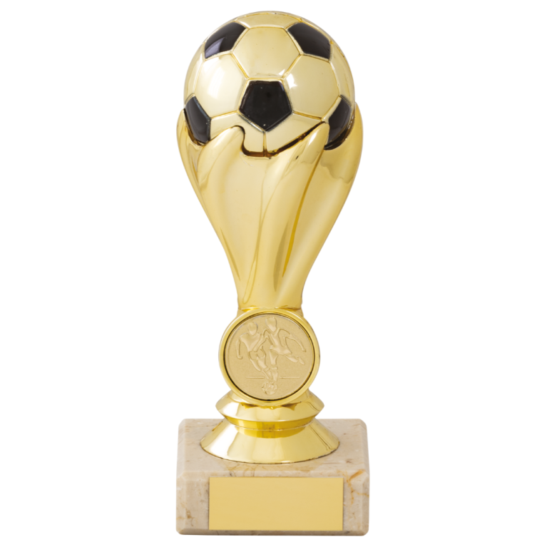 Bright Gold Football top on marble Base for 1" centre 4 sizes