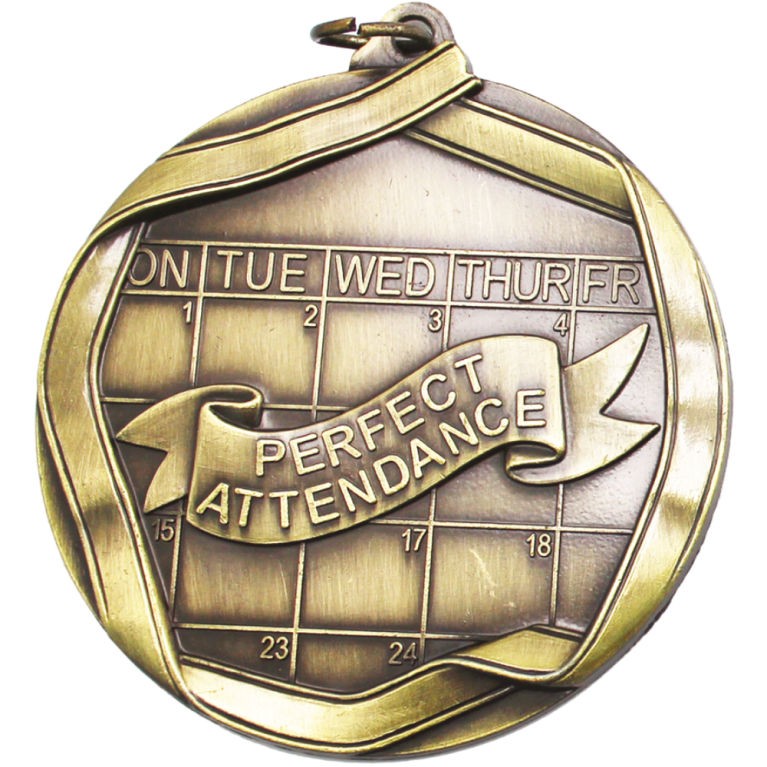 Attendance Award Medal in Antique Gold Finish 60 mm