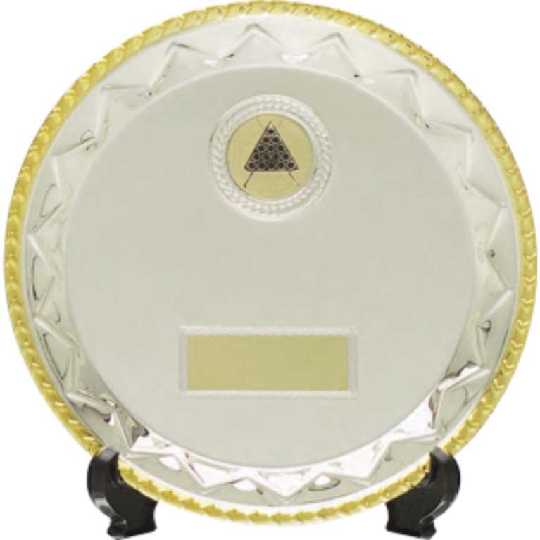 All Activity Silver Plated Metal Salver and Stand with Gold Trim 1" Centre 2 sizes