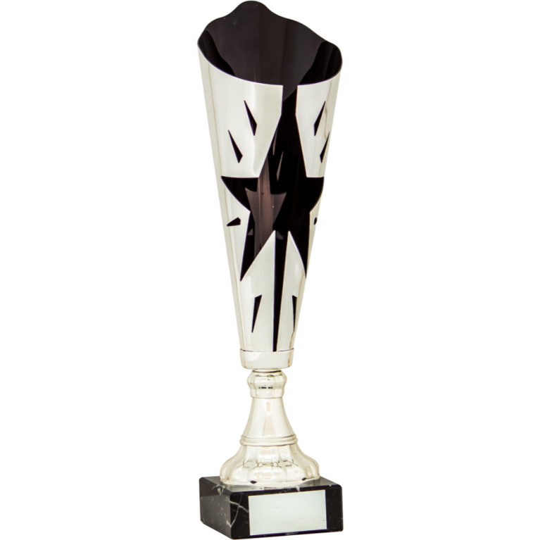 All Activity with Bright Silver and Black Cut Out Cone Bowl with Stem Marble Base in 5 sizes