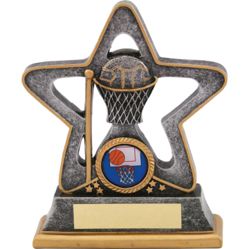 RESIN STAR TRIM NETBALL ANTIQUE SILVER 15cm