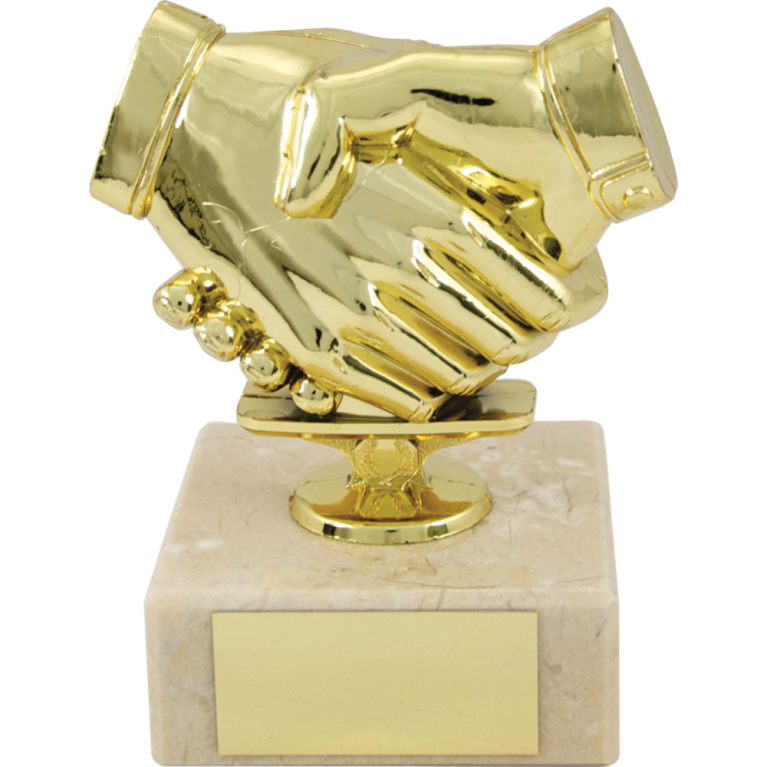 Handshake on Marble Base in Bright Gold