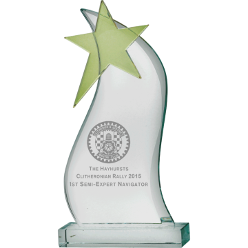 All Activity Prestige Glass Plaque with Coloured Star and Base For Engraving or Printing 3 sizes