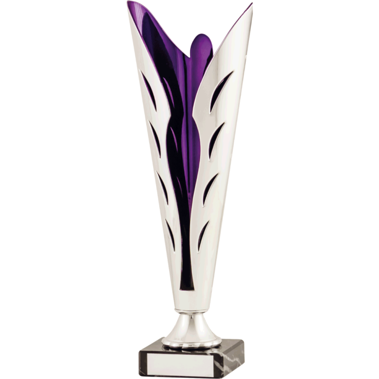 Abstract All Activity with Bright Silver Top with Purple Trim and Column on Marble Base in 5 sizes