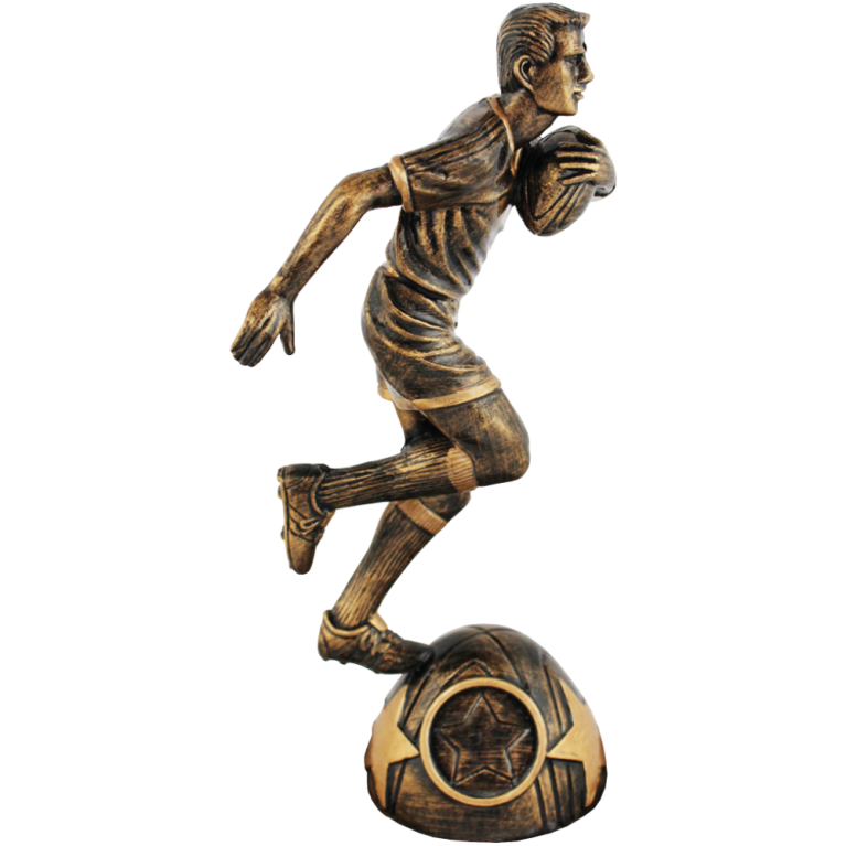 Rugby Player on Ball in Antique Gold