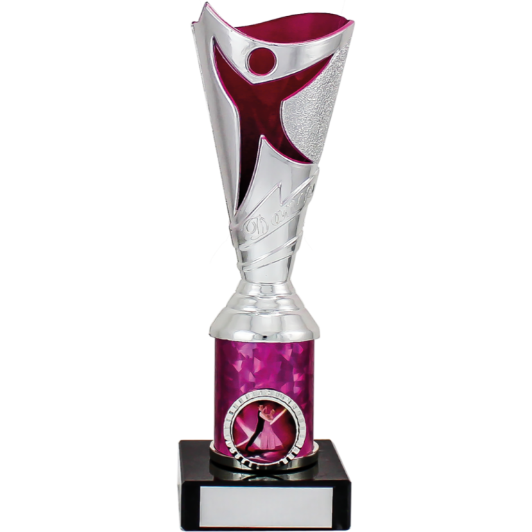 Abstract Dance Award with Bright silver Top with Pink Trim and Column on Marble Base in 8 sizes