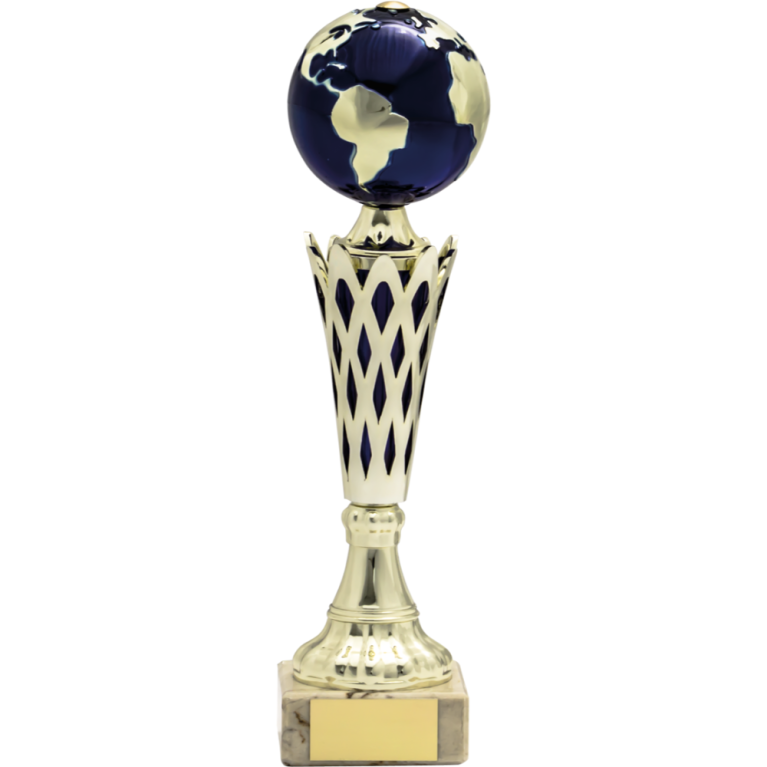 World Globe Award in Blue Gold with Lattice Decoration in 5 sizes