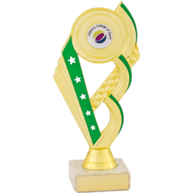 All Activity with Bright Gold Top with 1" Centre and Green Trim on Marble Base in 5 sizes