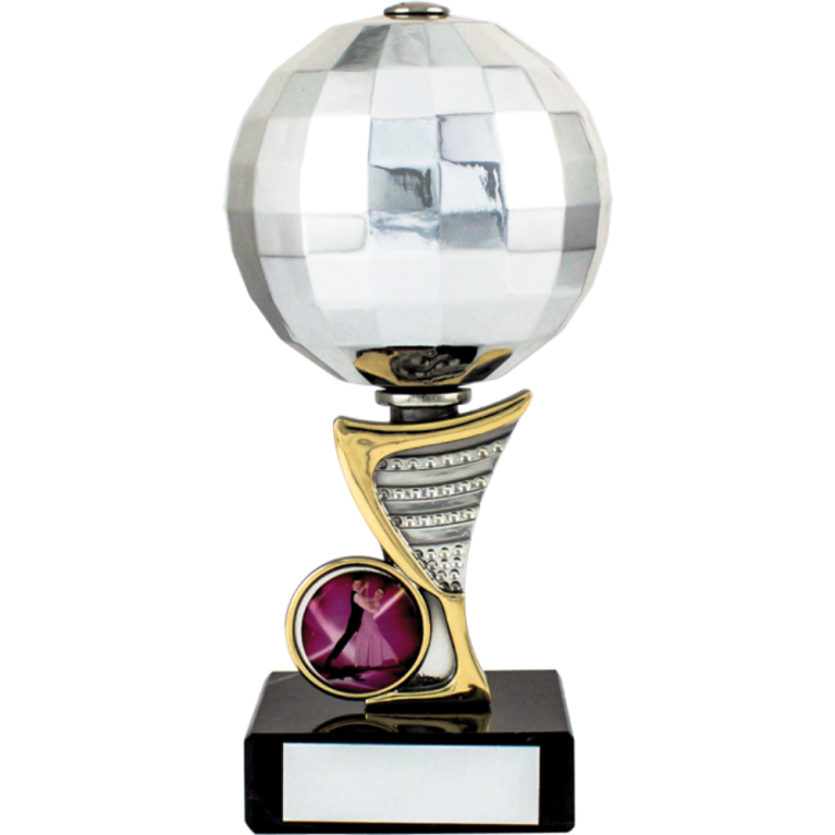 Disco Ball Award with Silver Gold Top with 1 " Centre on Marble Base in 8 sizes