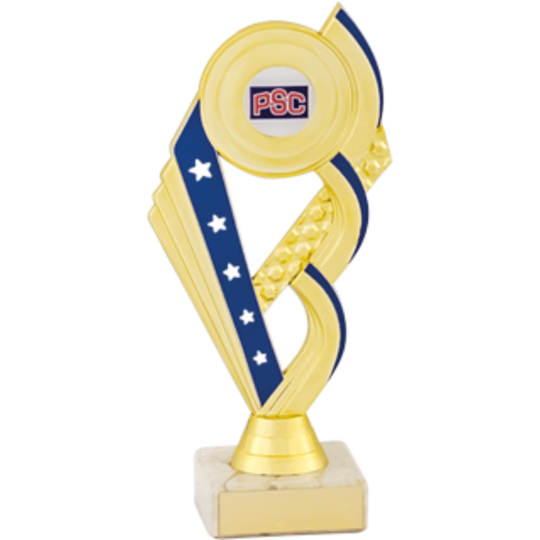 All Activity with Bright Gold Top with 1" Centre and Blue Trim on Marble Base in 5 sizes