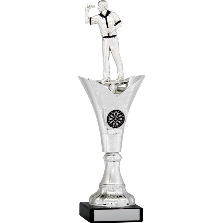 Bright Silver Darts Award on Stem and Marble Base