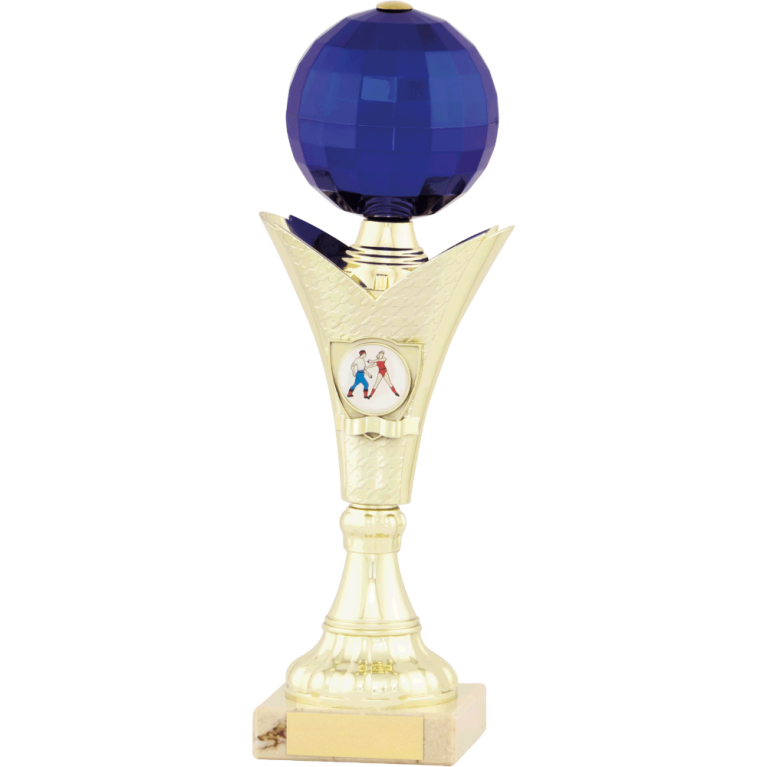 Disco Ball Award with Blue Top Gold Trim with 1 " Centre on Marble Base in 7 sizes