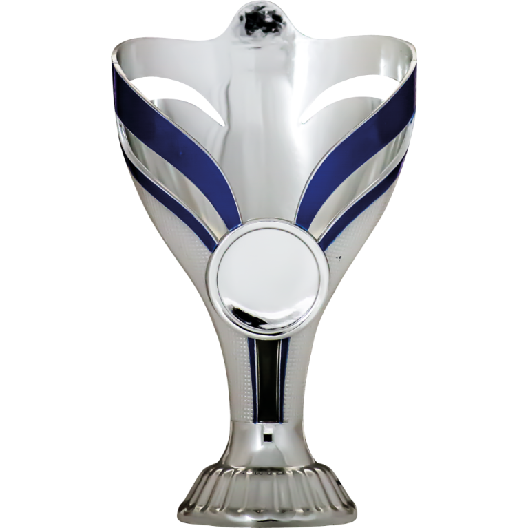 Bright Silver Cup/Riser with Blue Trim and 1" Centre 3 sizes