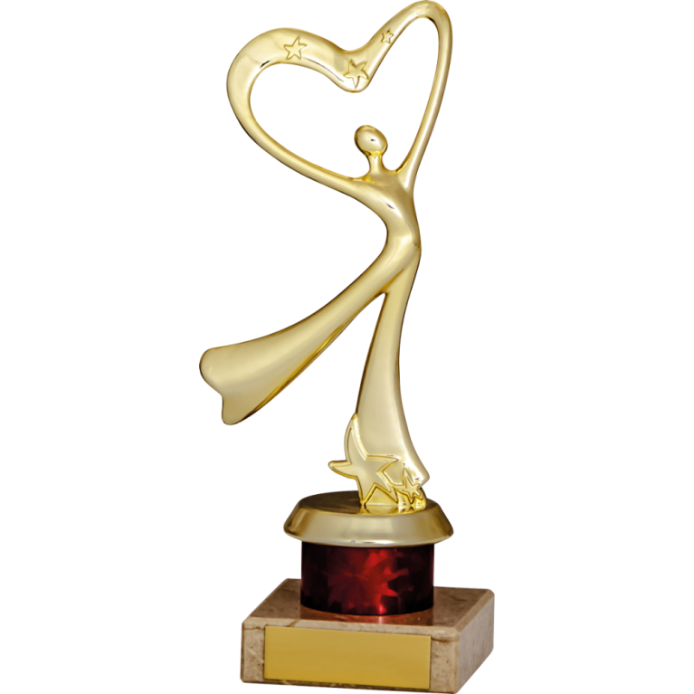 Abstract Dance Award with Bright Gold Top with Red Trim and Column on Marble Base in 4 sizes