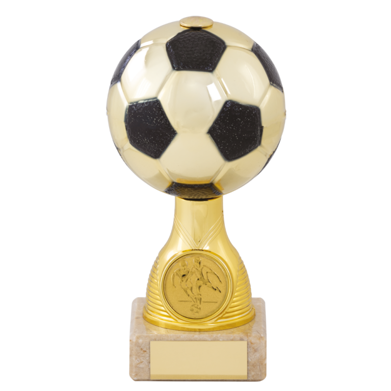 Bright Gold Football Ball on stem with Marble Base for 1" centre 3 sizes